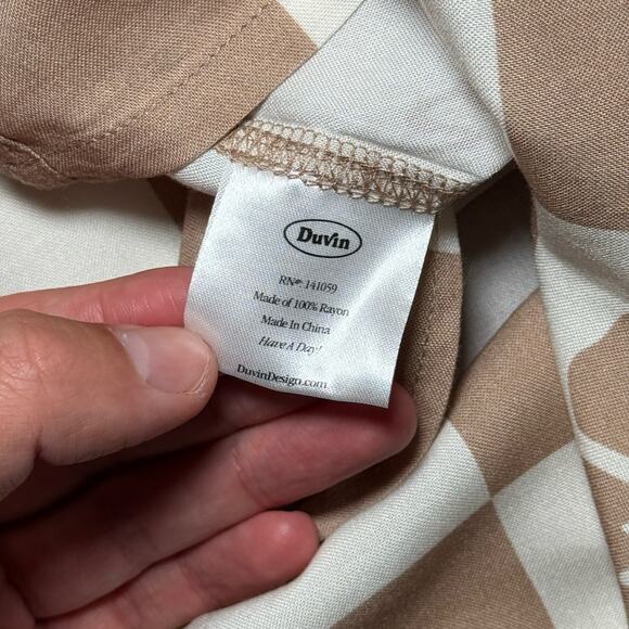Duvin Checker Flower Button Up Tan Mens Size M NWT $68 - Picture 5 of 7